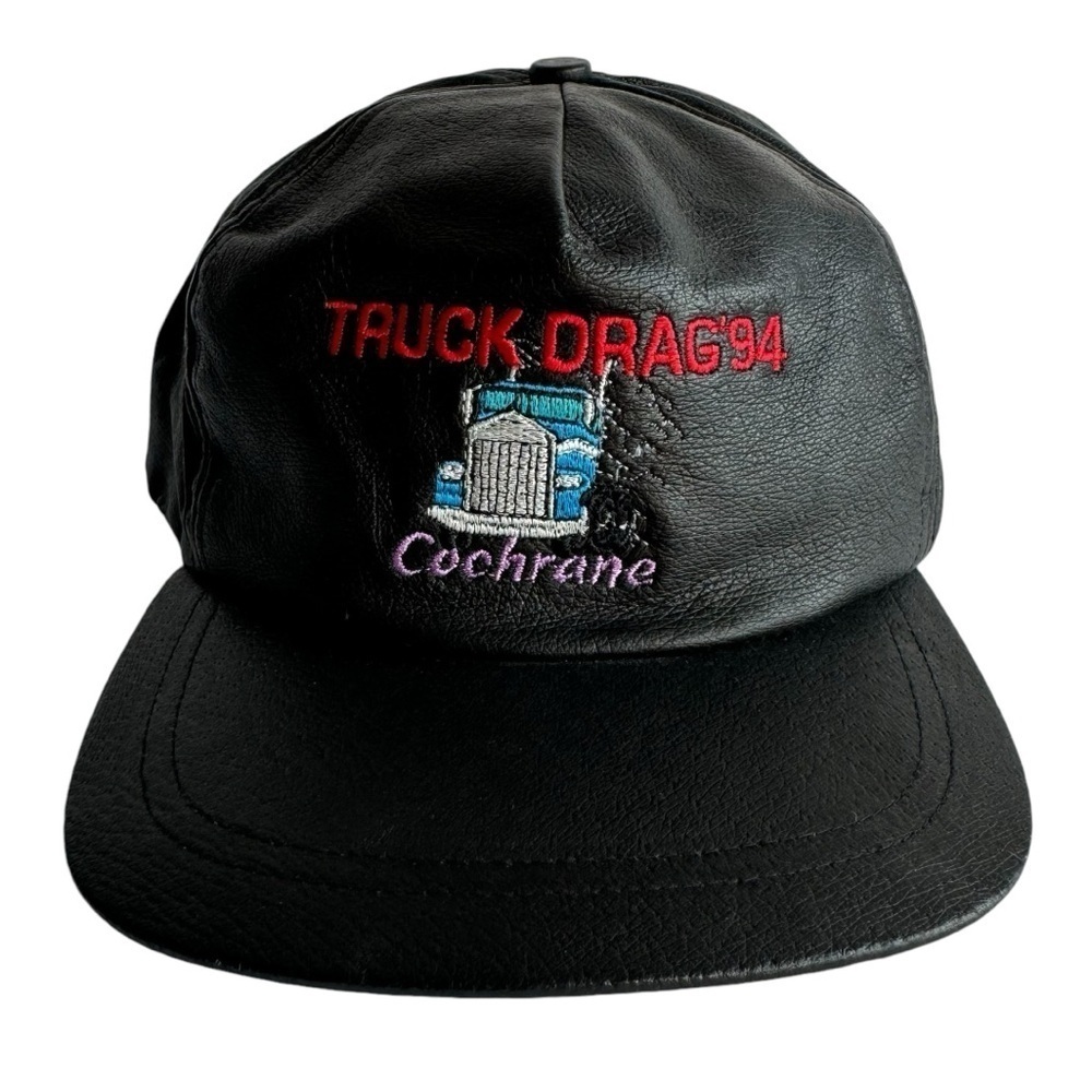 Vintage 1994 Leather Hat Truck Drag Cochrane Northern Ontario Retro 90s EUC